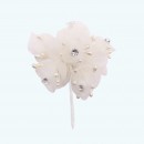 2.5" Diameter Rhinestone Organza Flower 6X12 | Ivory